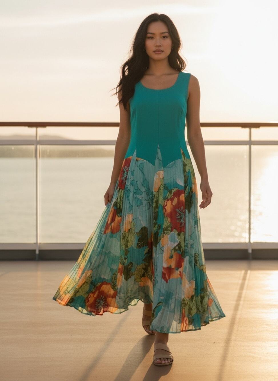 Dalin. Midi dress. Sleeveless top with flowing floral skirt  size Large NWT